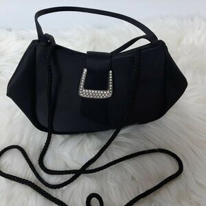 La Regale  Vintage Satin ‎ Black Magnetic  Evening Bag